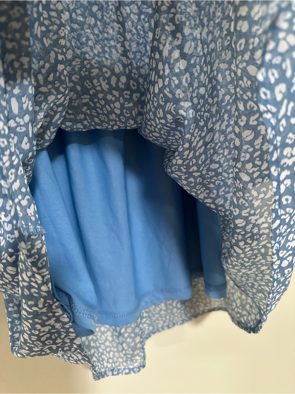 L Love Blue Printed Smocked-Neck Flutter Sleeve Blouse - Picture 3 of 7